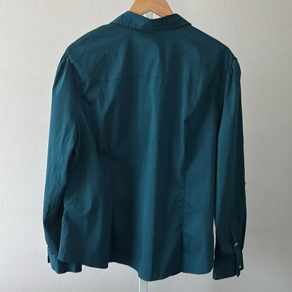Teal Long Sleeve Blouse XXL Rhinestone Buttons Office Chic Minimalist Workwear - Picture 2 of 15